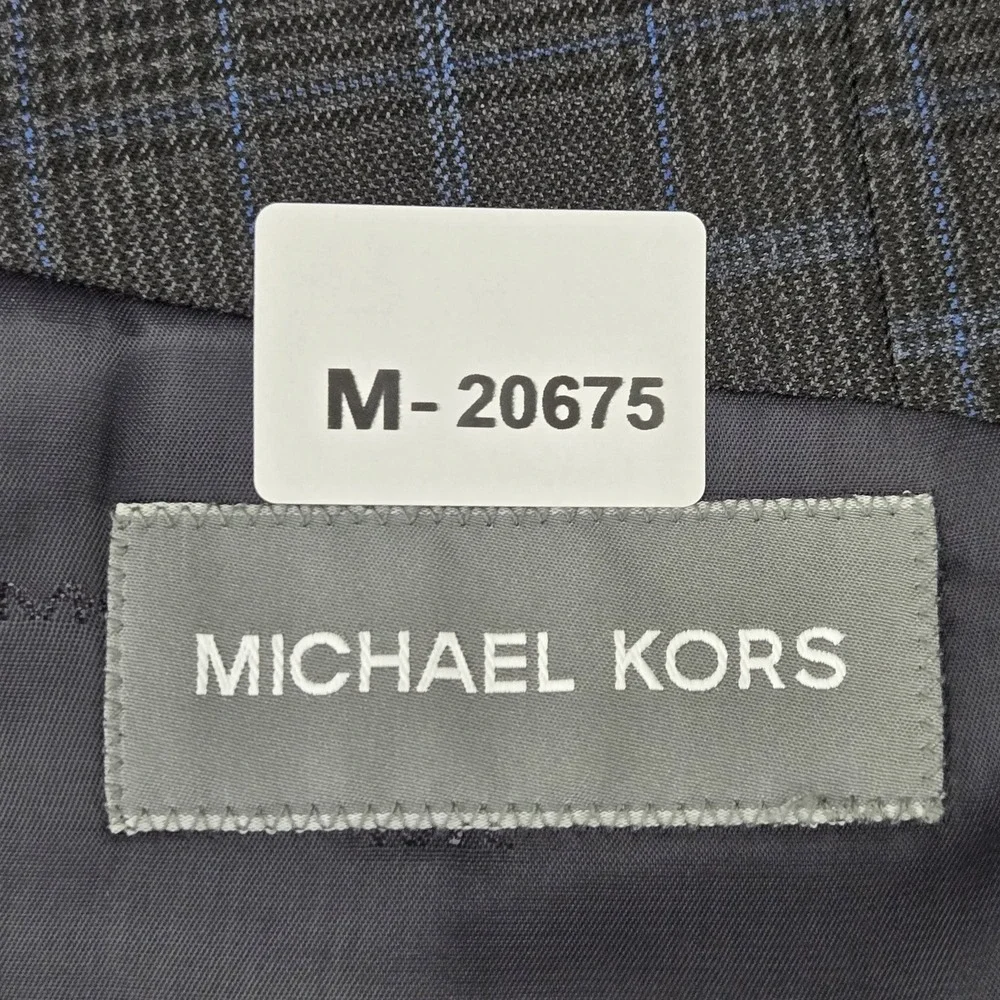 Michael Kors Men Blazer 44L Gray Suit‎ Jacket Plaid Two Button Long Sleeve